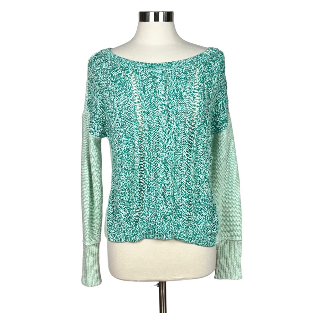 American Eagle Outfitters Mixed Fiber Green and White Sweater